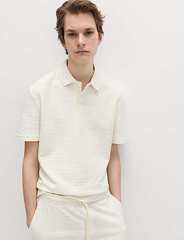 Cotton Rich Notch Neck Boucle Polo Shirt