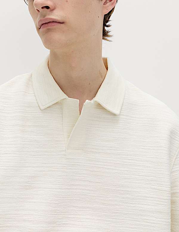 Cotton Rich Notch Neck Boucle Polo Shirt