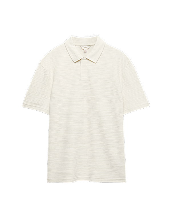 Cotton Rich Notch Neck Boucle Polo Shirt