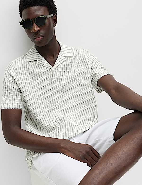 Cotton Rich Jersey Geometric Polo Shirt