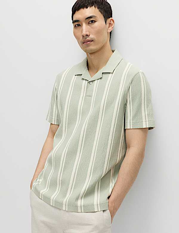 Cotton Rich Striped Seersucker Polo Shirt