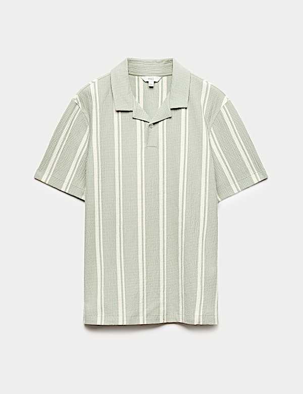 Cotton Rich Striped Seersucker Polo Shirt - AT