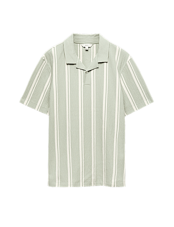 Cotton Rich Striped Seersucker Polo Shirt