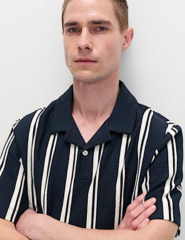 Cotton Rich Striped Seersucker Polo Shirt