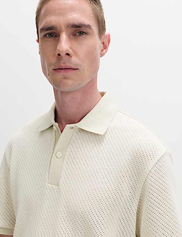 Cotton Rich Textured Knitted Polo Shirt