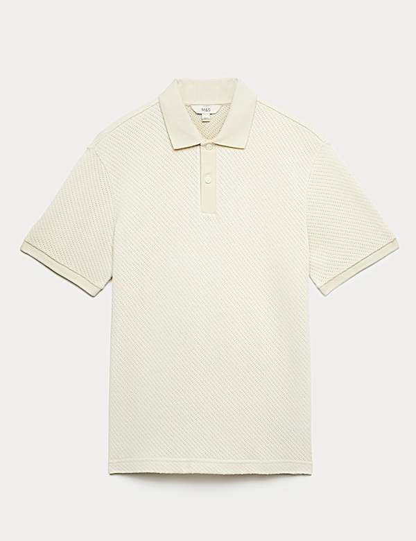 חולצת פולו סרוגה עשירה בכותנה עם טקסטורה - IL