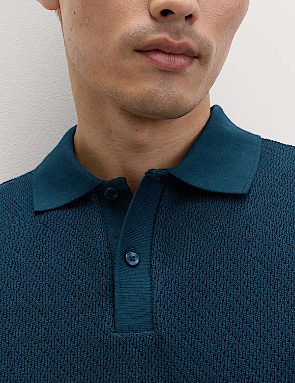 Cotton Rich Textured Knitted Polo Shirt