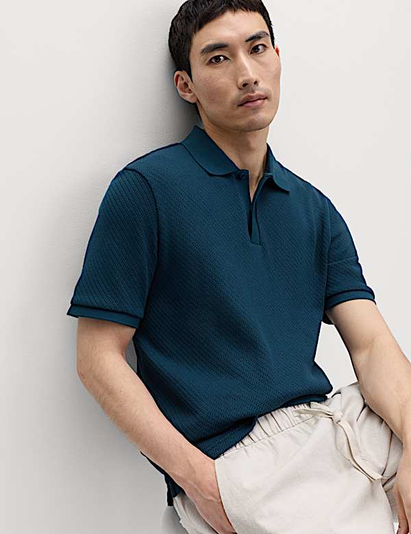 Cotton Rich Textured Knitted Polo Shirt