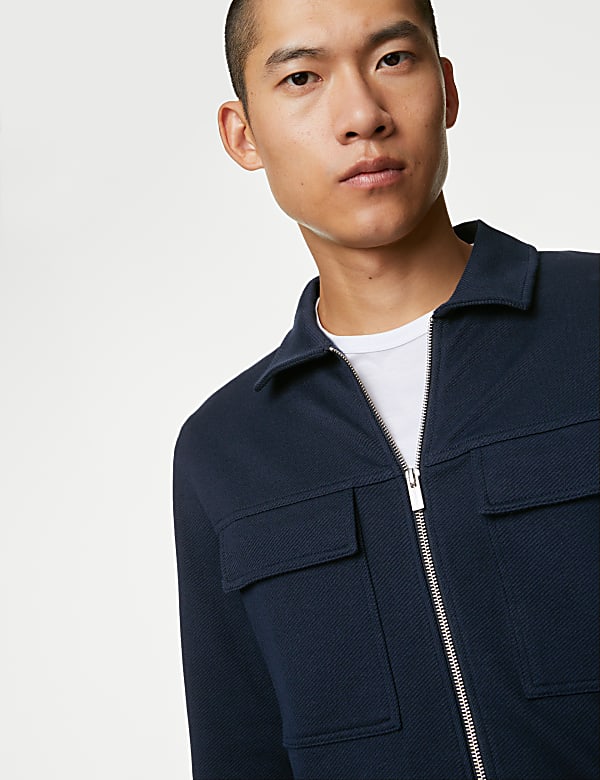 Cotton Rich Textured Overshirt - JP