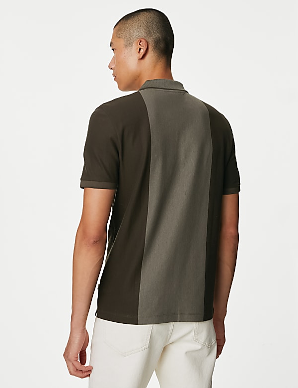 Pure Cotton Half Zip Colour Block Polo Shirt