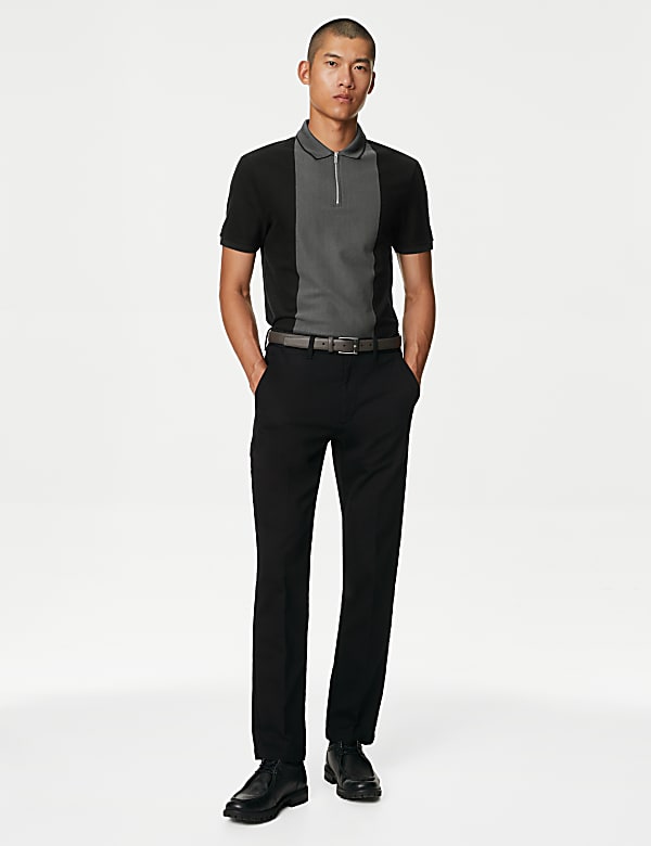 Pure Cotton Half Zip Colour Block Polo Shirt