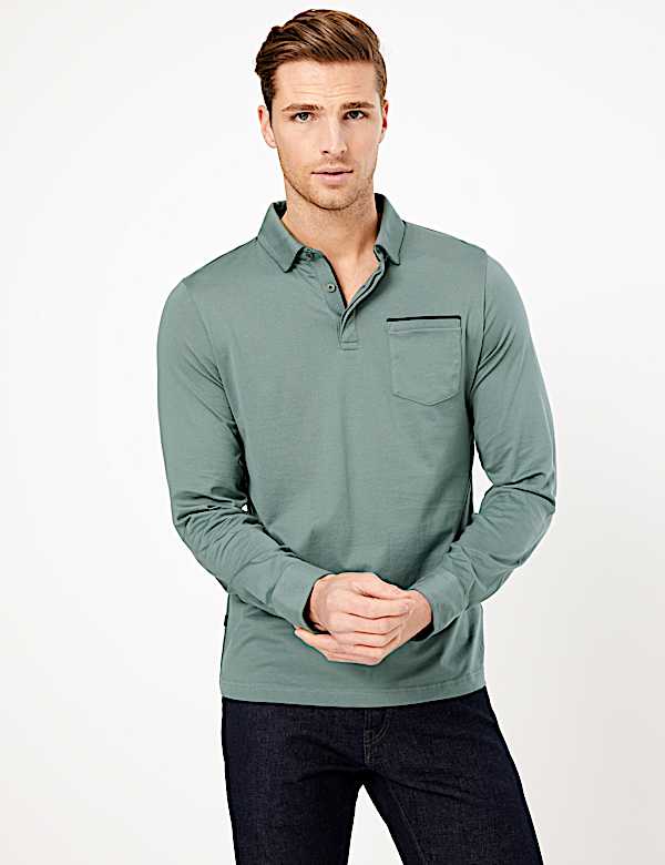 Premium Cotton Long Sleeve Polo Shirt
