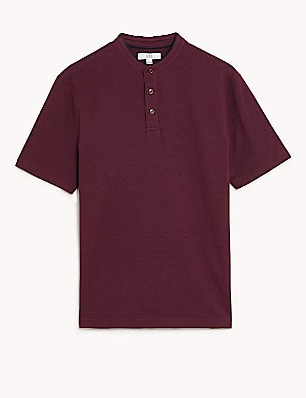 Cotton Rich Grandad Collar Polo Shirt