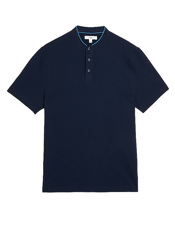 Cotton Rich Grandad Collar Polo Shirt