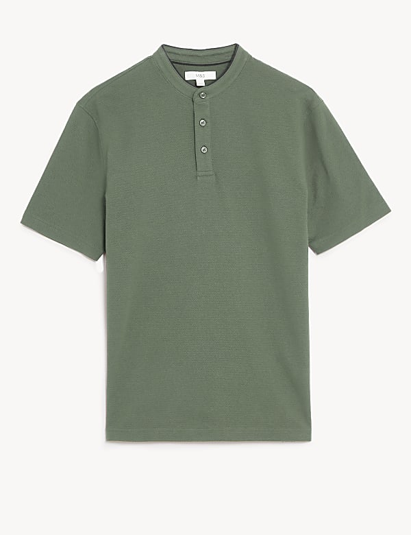 Cotton Rich Grandad Collar Polo Shirt
