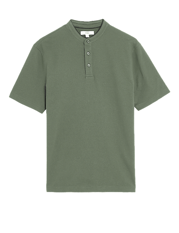 Cotton Rich Grandad Collar Polo Shirt