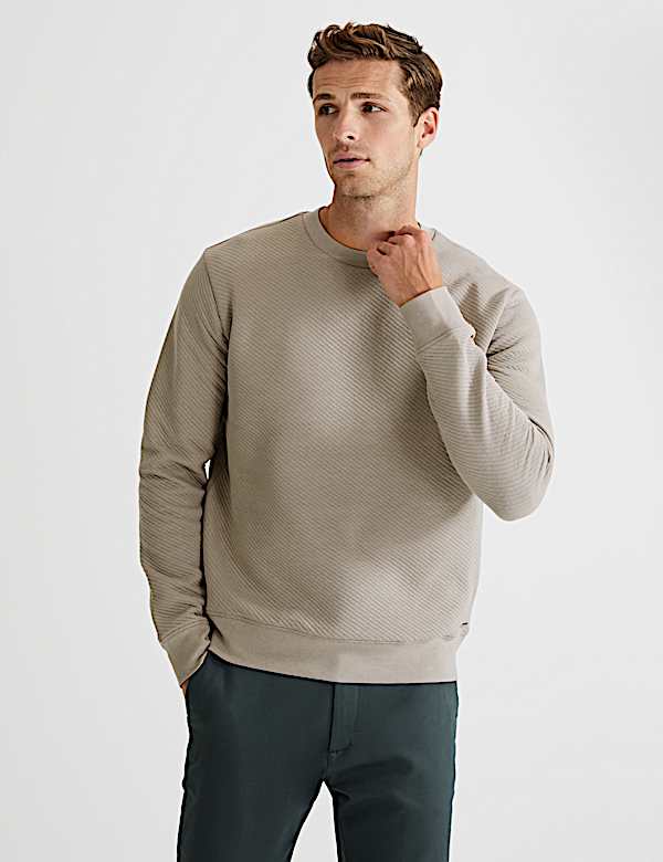 Cotton Textured Crewneck Sweatshirt