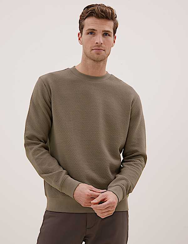 Cotton Textured Crewneck Sweatshirt