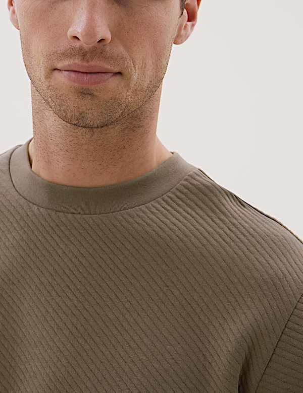Cotton Textured Crewneck Sweatshirt