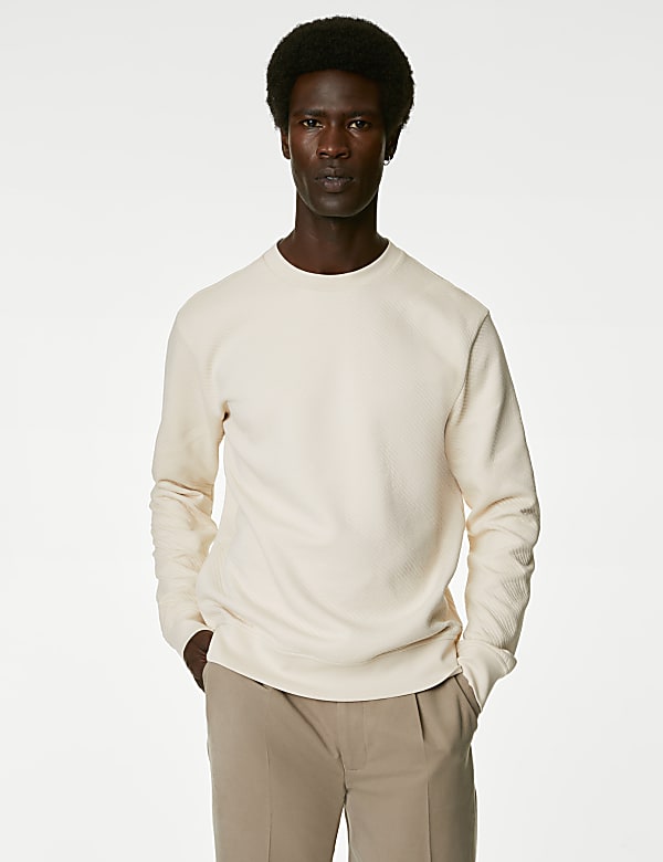 Cotton Textured Crewneck Sweatshirt