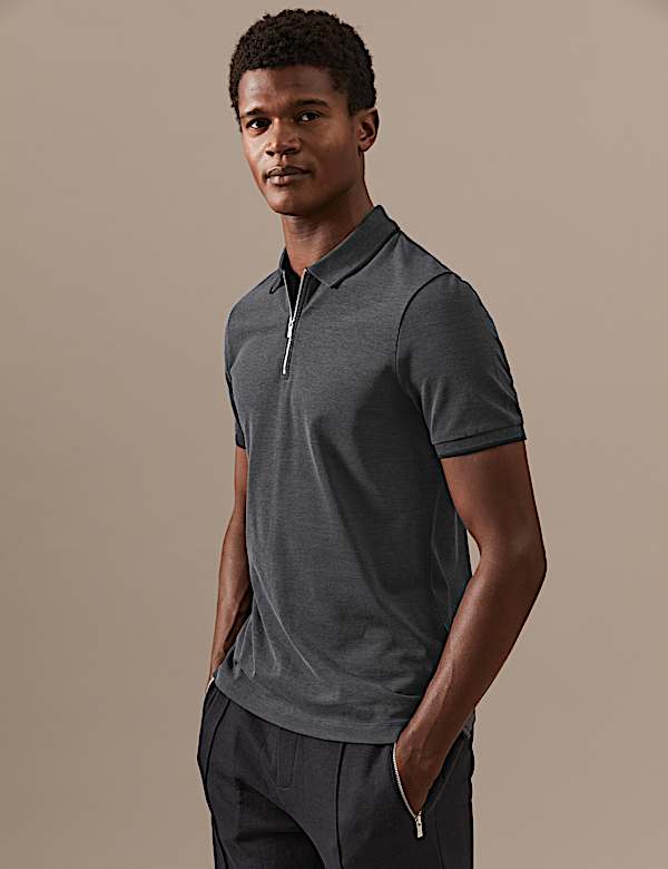 Pure Cotton Half Zip Polo Shirt