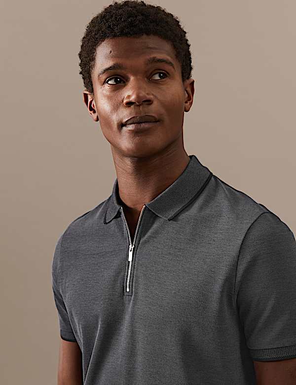 Pure Cotton Half Zip Polo Shirt