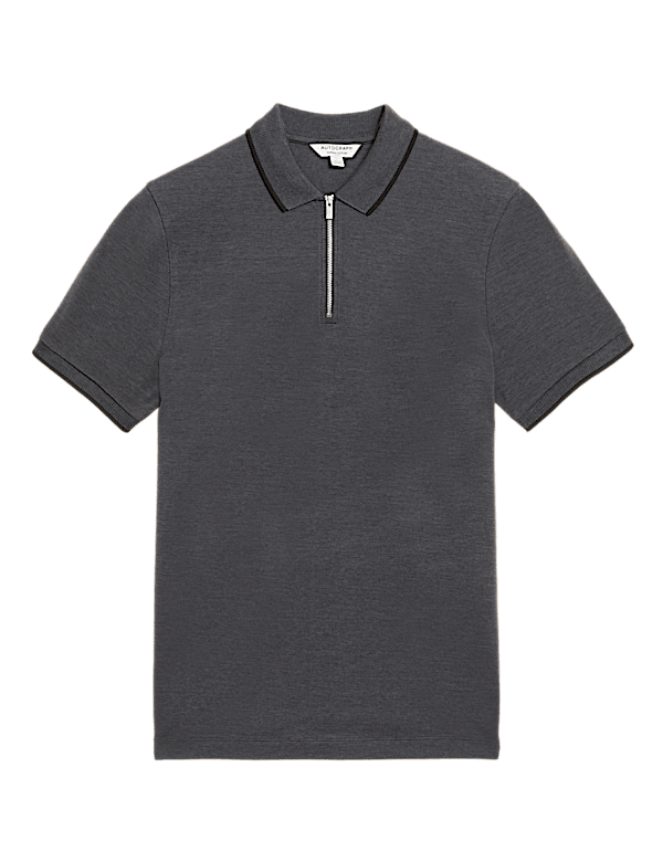 Pure Cotton Half Zip Polo Shirt