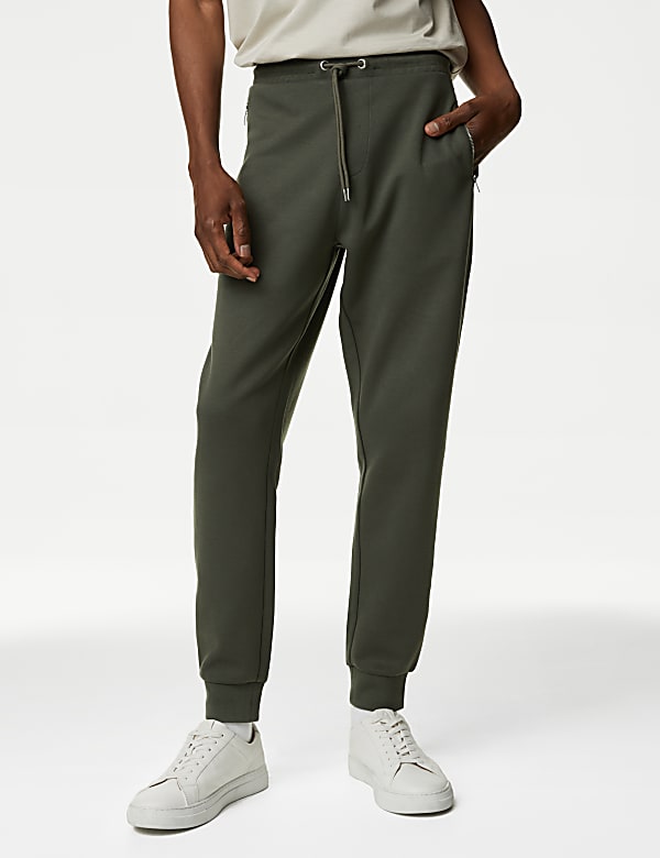 Cuffed Cotton Blend Zip Pocket Joggers