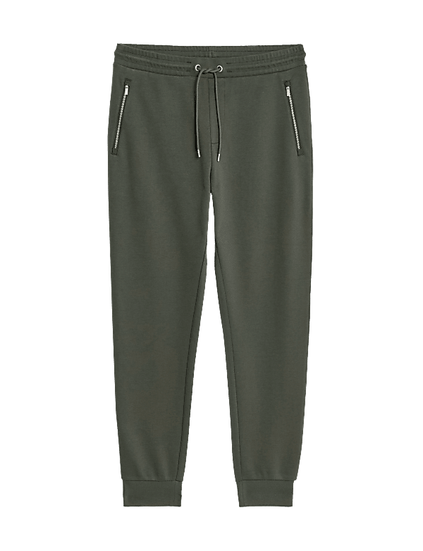 Cuffed Cotton Blend Zip Pocket Joggers