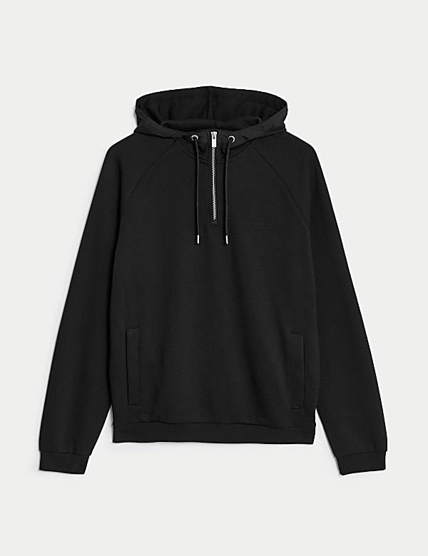 Cotton Blend Half Zip Hoodie BLACK Hoodies M S ES