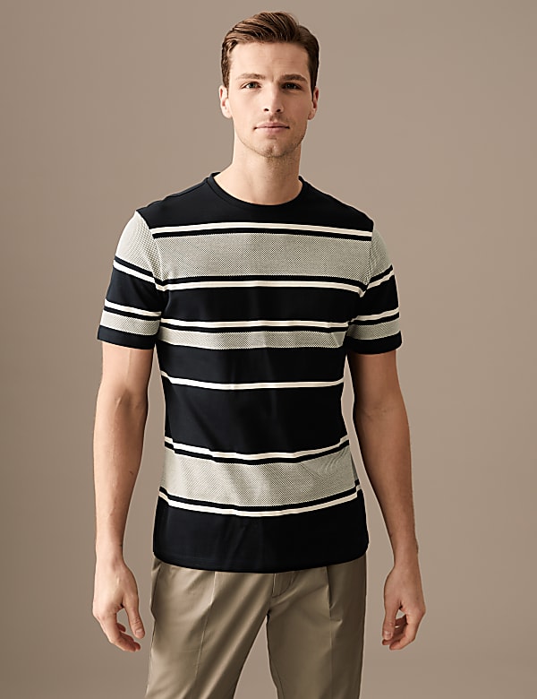 Pure Cotton Striped Textured T-Shirt