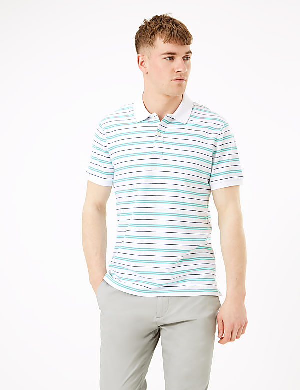 Pure Cotton Double Stripe Polo Shirt