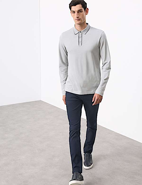 חולצת פולו שרוול ארוך מתערובת כותנה - IL