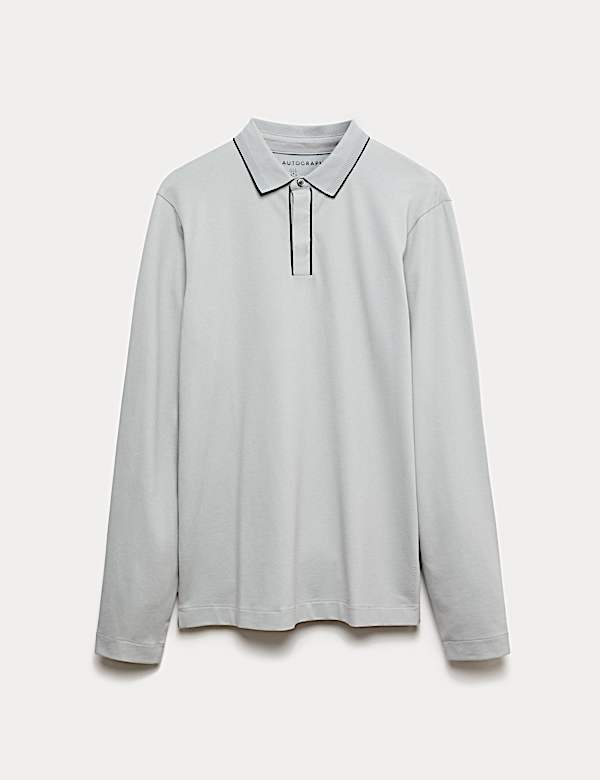 חולצת פולו שרוול ארוך מתערובת כותנה - IL