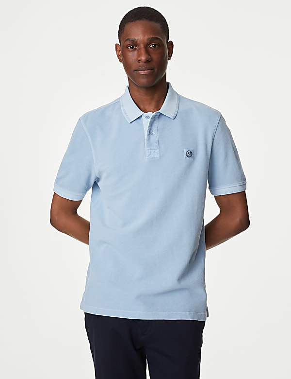 Marks Spencer Pure Cotton Polo Shirt Light Chambray L REG