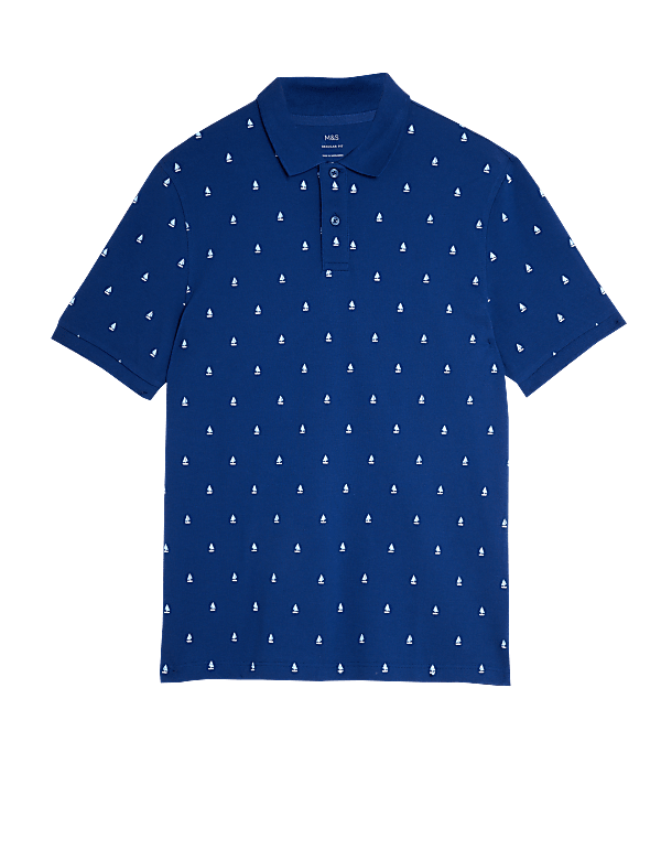 Pure Cotton Boat Print Pique Polo Shirt