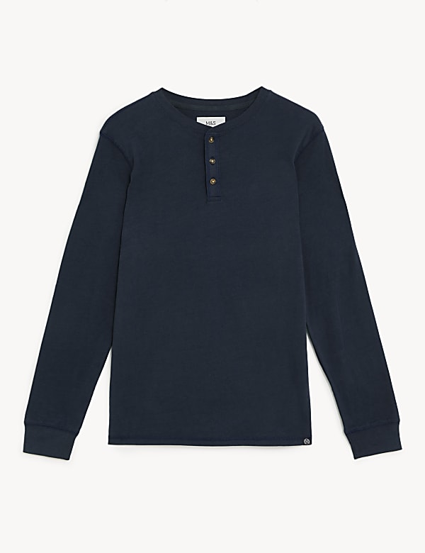 Brushed Cotton Crew Neck Henley T Shirt DARK NAVY T shirts M S NZ