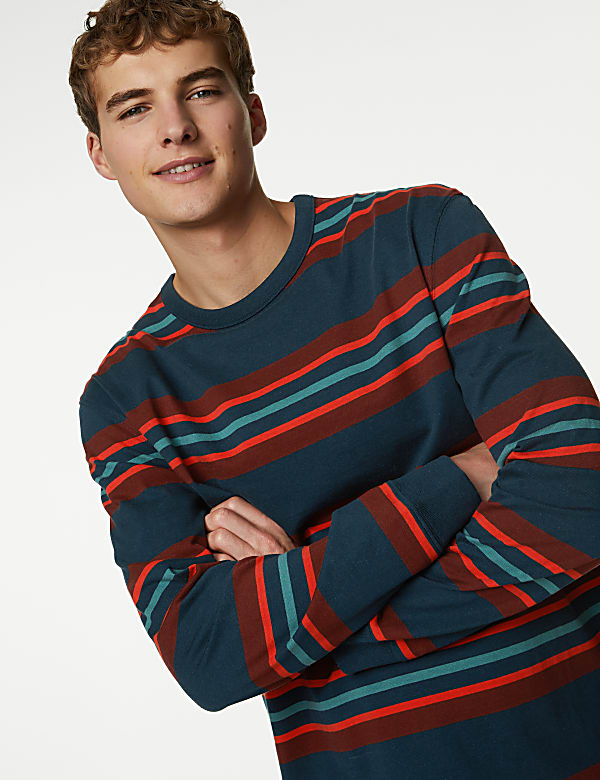 Pure Cotton Striped Long Sleeve T-Shirt - AT
