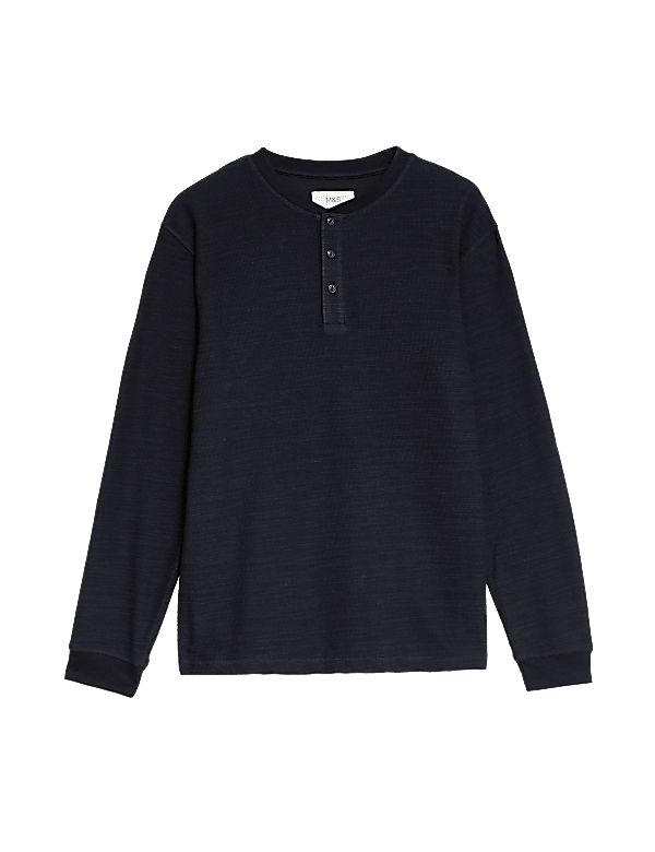 Cotton Blend Textured Henley T-Shirt