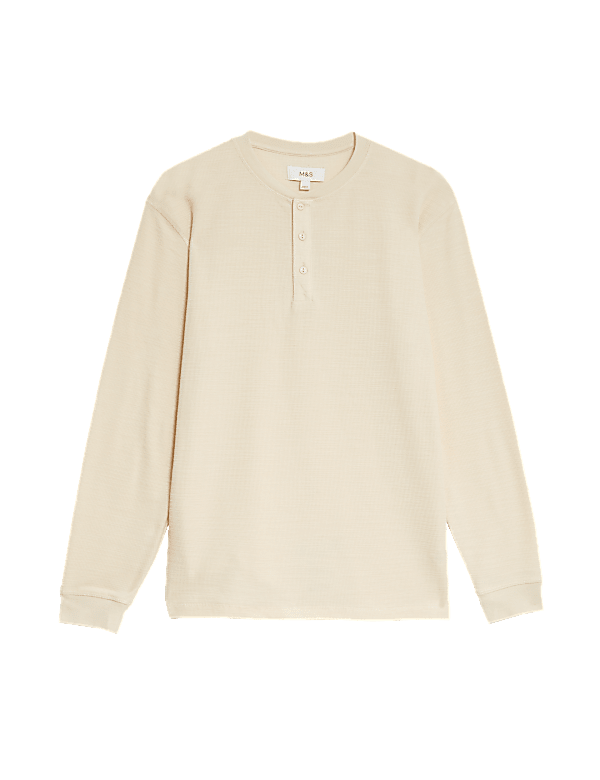Cotton Blend Textured Henley T-Shirt