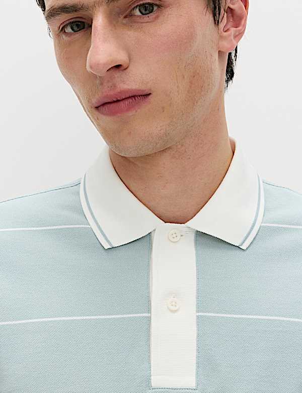 Pure Cotton Pique Striped Polo Shirt