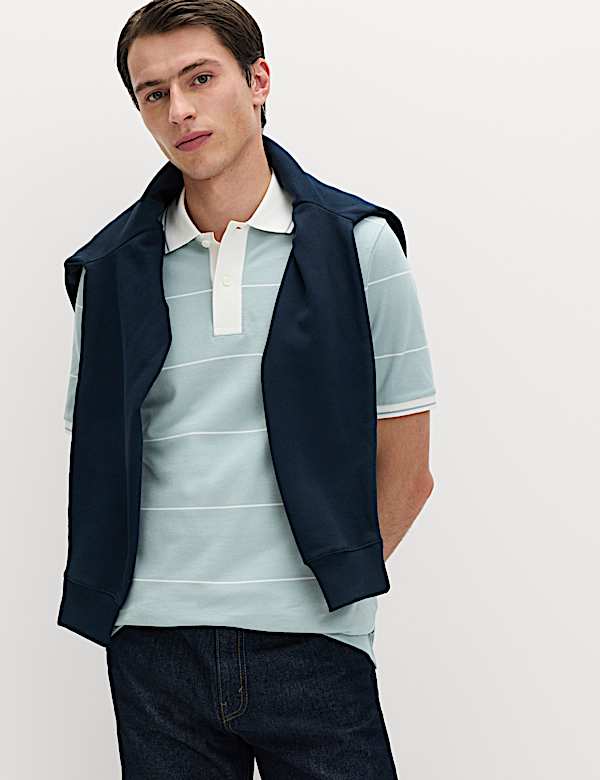 Pure Cotton Pique Striped Polo Shirt