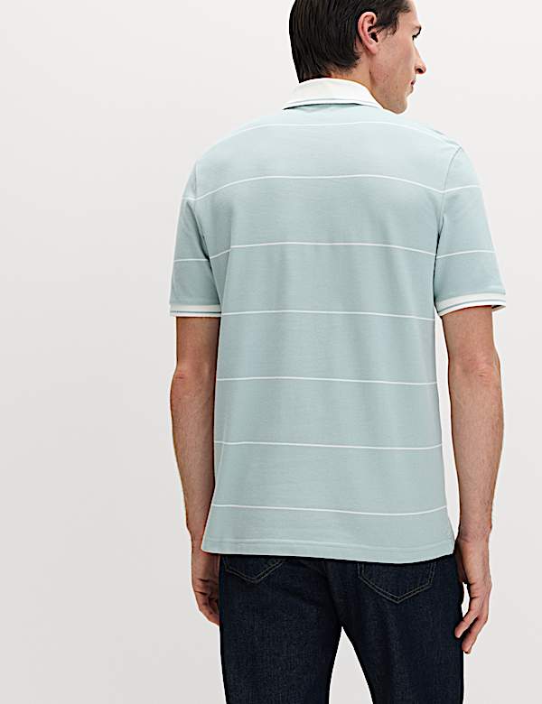 Pure Cotton Pique Striped Polo Shirt
