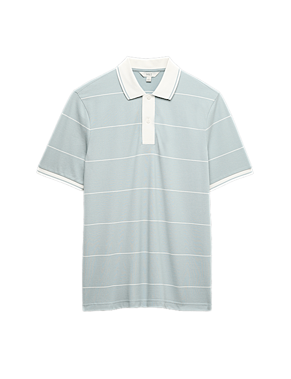 Pure Cotton Pique Striped Polo Shirt