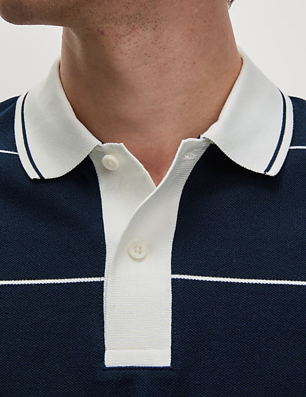 Pure Cotton Pique Striped Polo Shirt