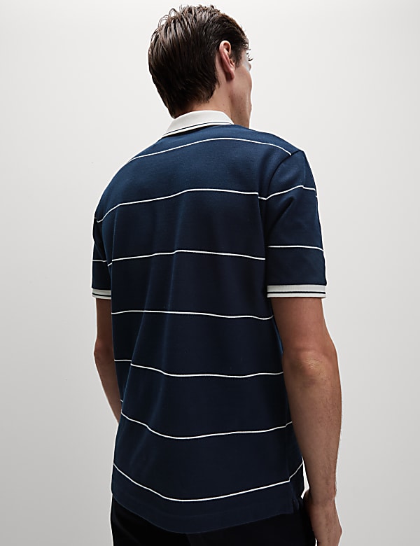 Pure Cotton Pique Striped Polo Shirt