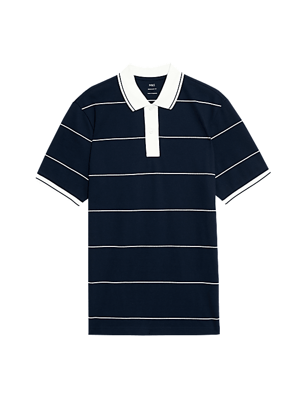 Pure Cotton Pique Striped Polo Shirt
