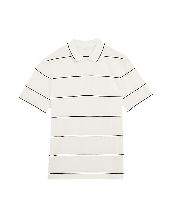 Pure Cotton Pique Striped Polo Shirt