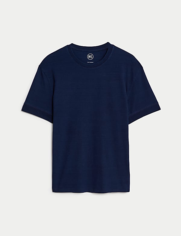 Pure Cotton Crew Neck T Shirt DARK INDIGO T shirts M S SG