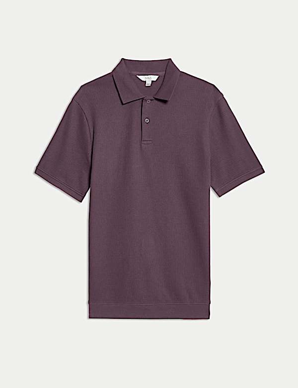 Pure Cotton Textured Polo Shirt - GR